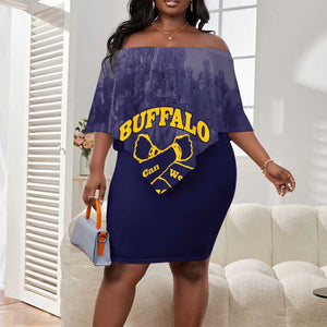Personalized Buffalo Soldier Off Shoulder Short Dress African American Heroes - Navy Blue - African Pride
