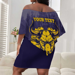 Personalized Buffalo Soldier Off Shoulder Short Dress African American Heroes - Navy Blue - African Pride