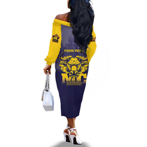 Personalized Buffalo Soldier Off The Shoulder Long Sleeve Dress African American Heroes - Navy Blue - African Pride