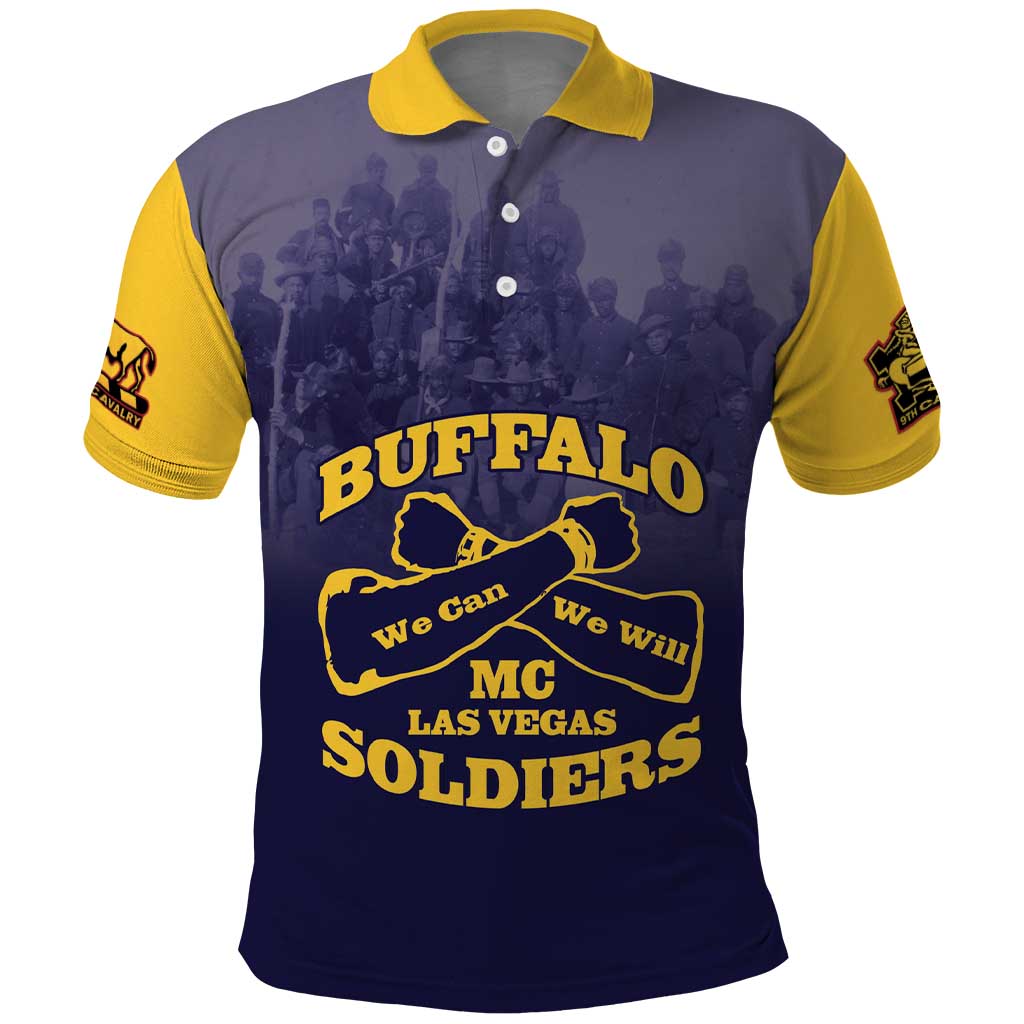 Personalized Buffalo Soldier Polo Shirt African American Heroes - Navy Blue - African Pride