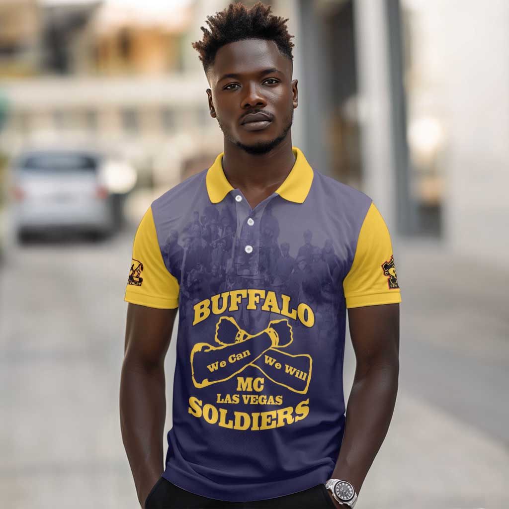 Personalized Buffalo Soldier Polo Shirt African American Heroes - Navy Blue - African Pride
