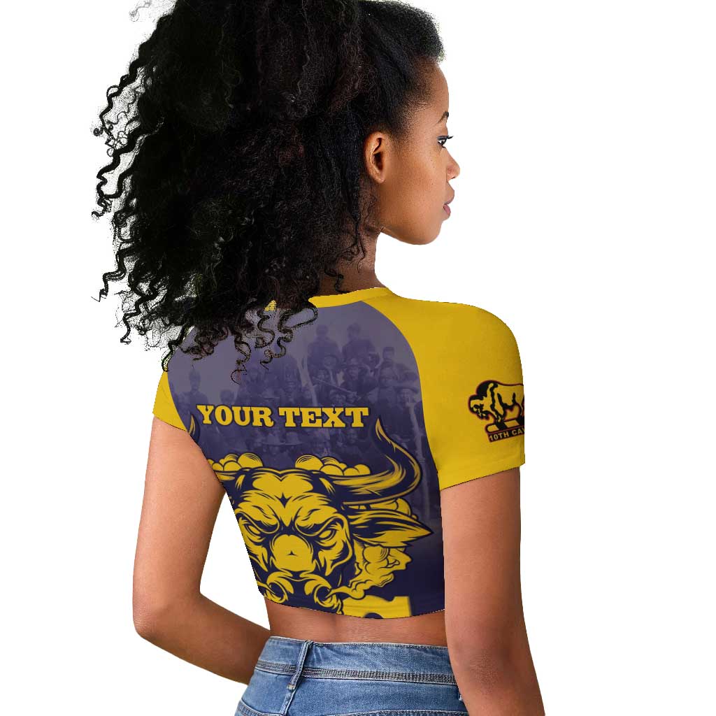Personalized Buffalo Soldier Raglan Cropped T shirt African American Heroes - Navy Blue - African Pride