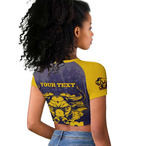 Personalized Buffalo Soldier Raglan Cropped T shirt African American Heroes - Navy Blue - African Pride