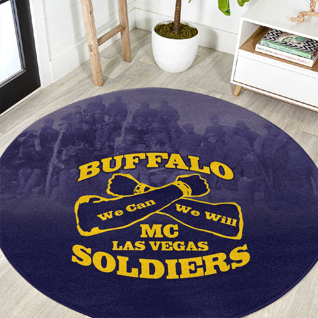 Buffalo Soldier Round Carpet African American Heroes - Navy Blue - African Pride