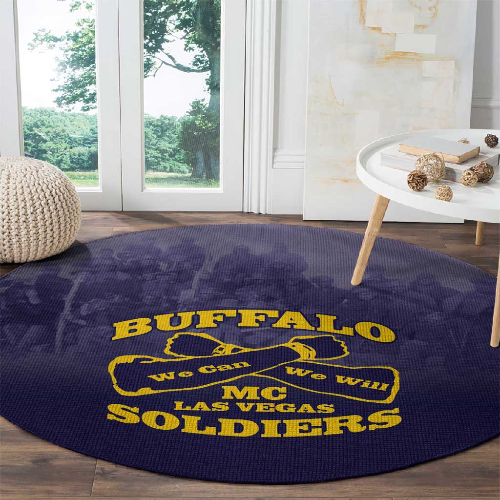 Buffalo Soldier Round Carpet African American Heroes - Navy Blue - African Pride