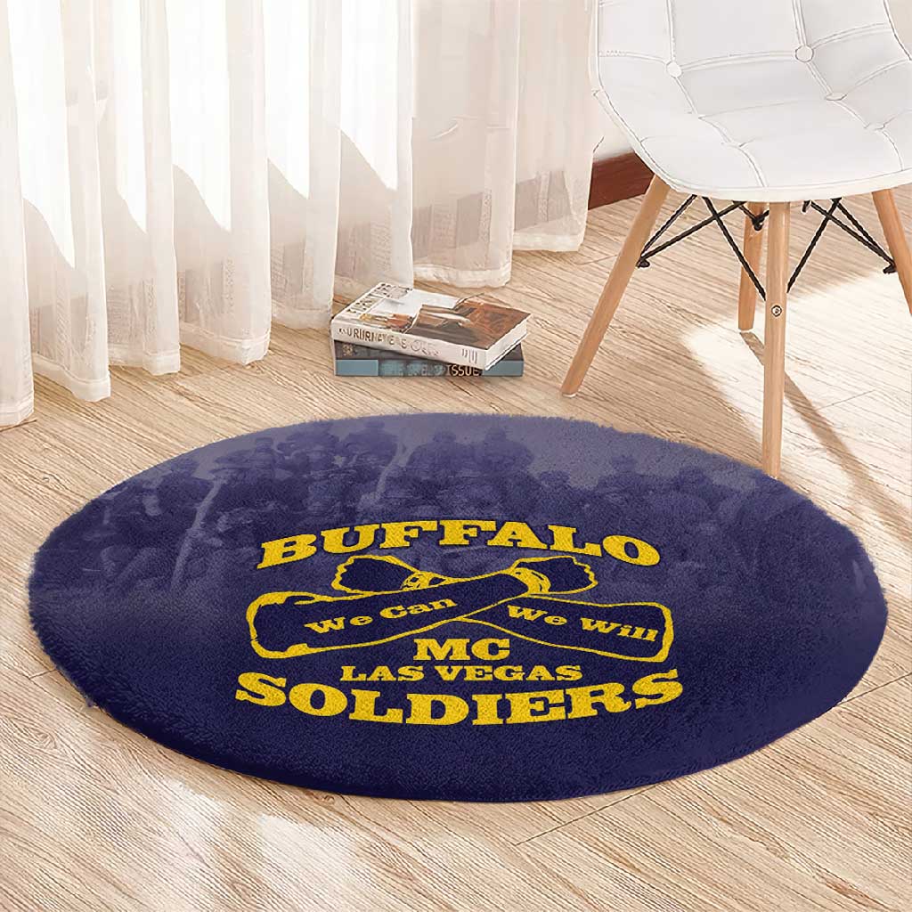 Buffalo Soldier Round Carpet African American Heroes - Navy Blue - African Pride