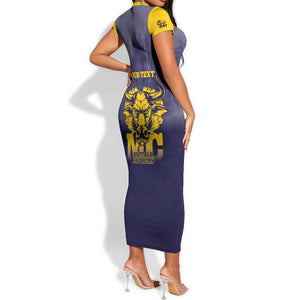 Personalized Buffalo Soldier Short Sleeve Bodycon Dress African American Heroes - Navy Blue - African Pride