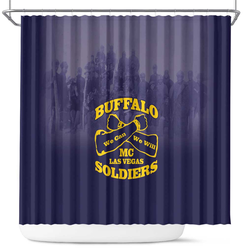 Buffalo Soldier Shower Curtain African American Heroes - Navy Blue - African Pride