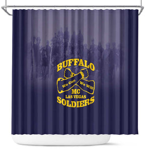 Buffalo Soldier Shower Curtain African American Heroes - Navy Blue - African Pride