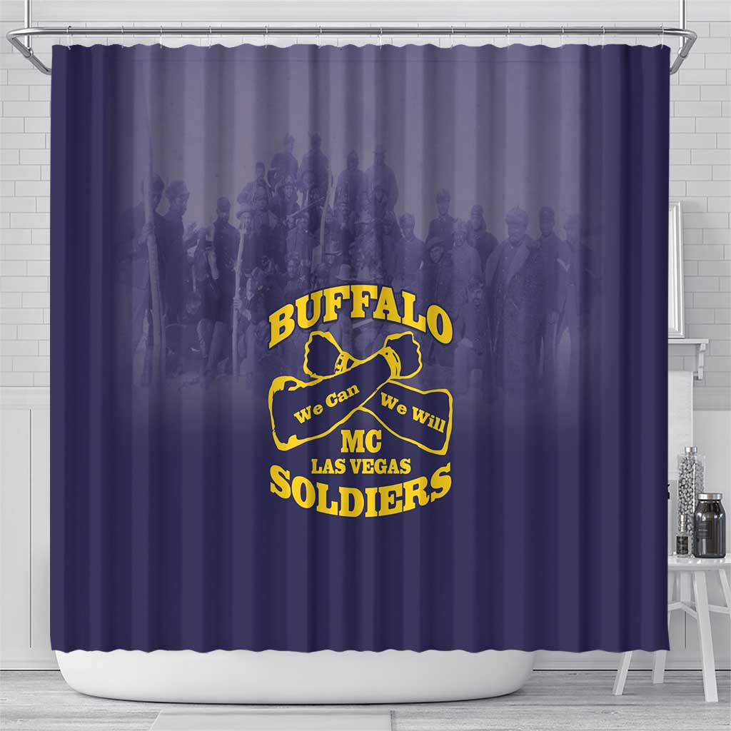 Buffalo Soldier Shower Curtain African American Heroes - Navy Blue - African Pride