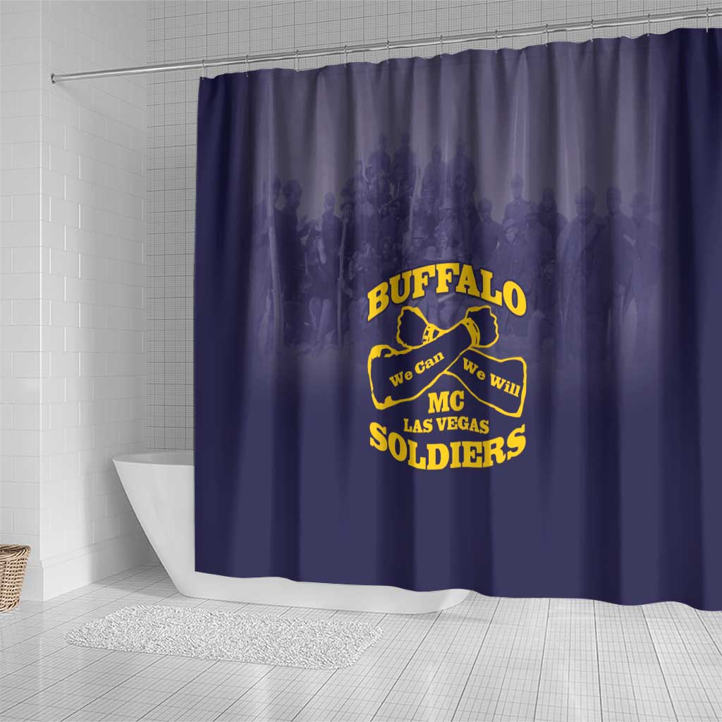 Buffalo Soldier Shower Curtain African American Heroes - Navy Blue - African Pride