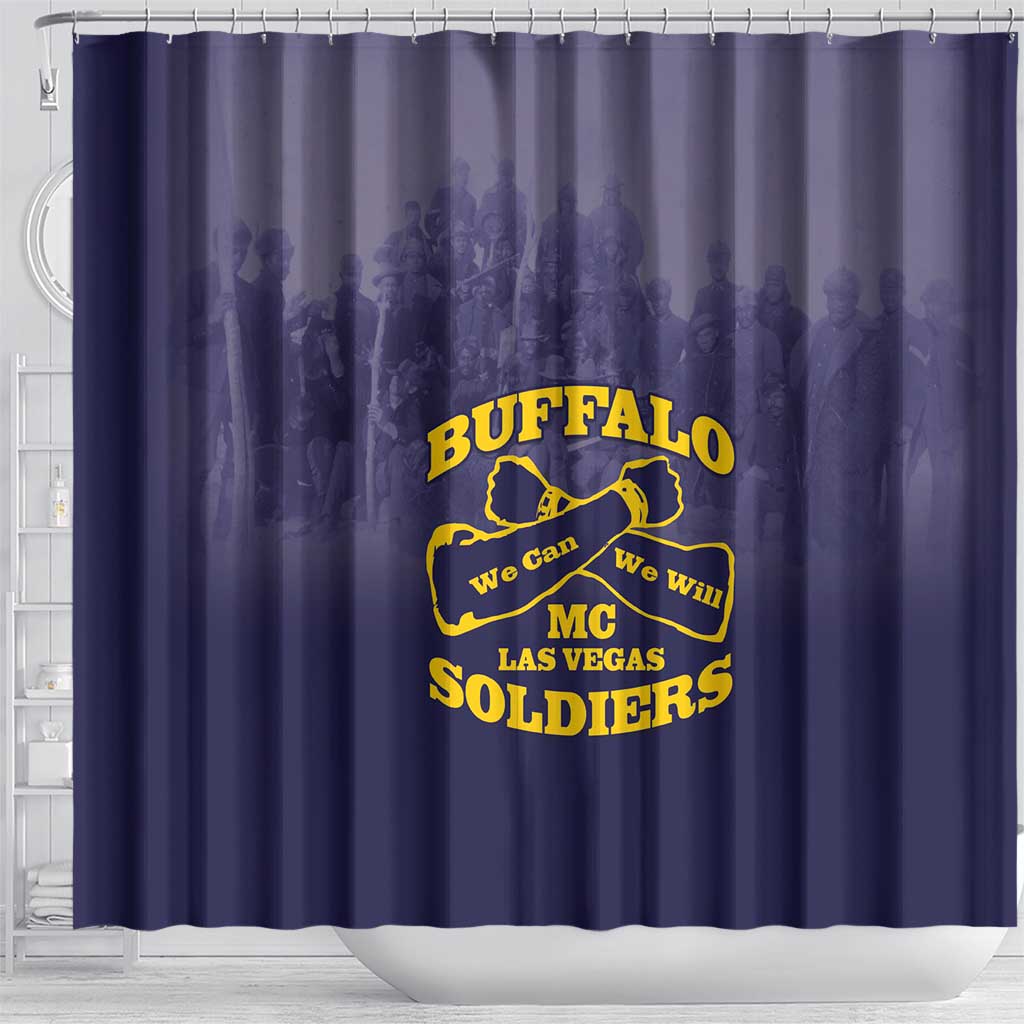 Buffalo Soldier Shower Curtain African American Heroes - Navy Blue - African Pride