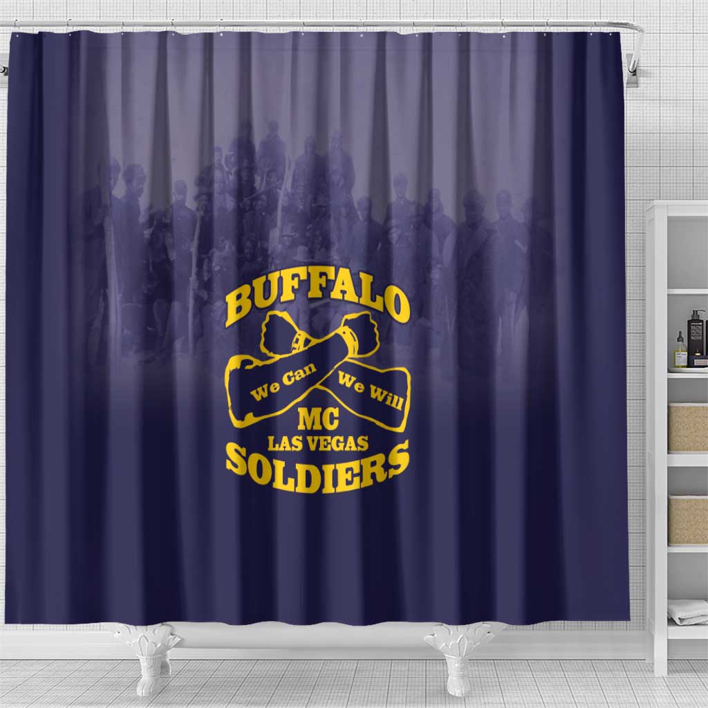 Buffalo Soldier Shower Curtain African American Heroes - Navy Blue - African Pride