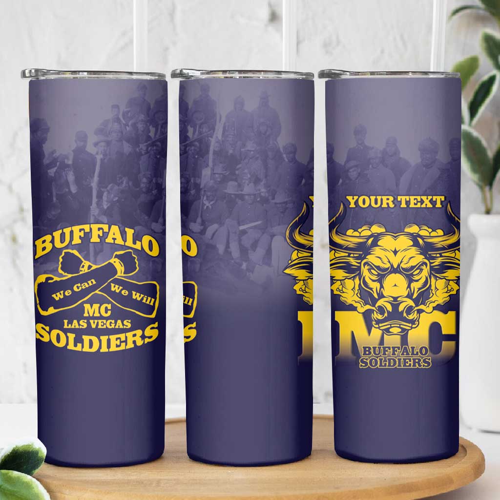 Personalized Buffalo Soldier Skinny Tumbler African American Heroes - Navy Blue - African Pride