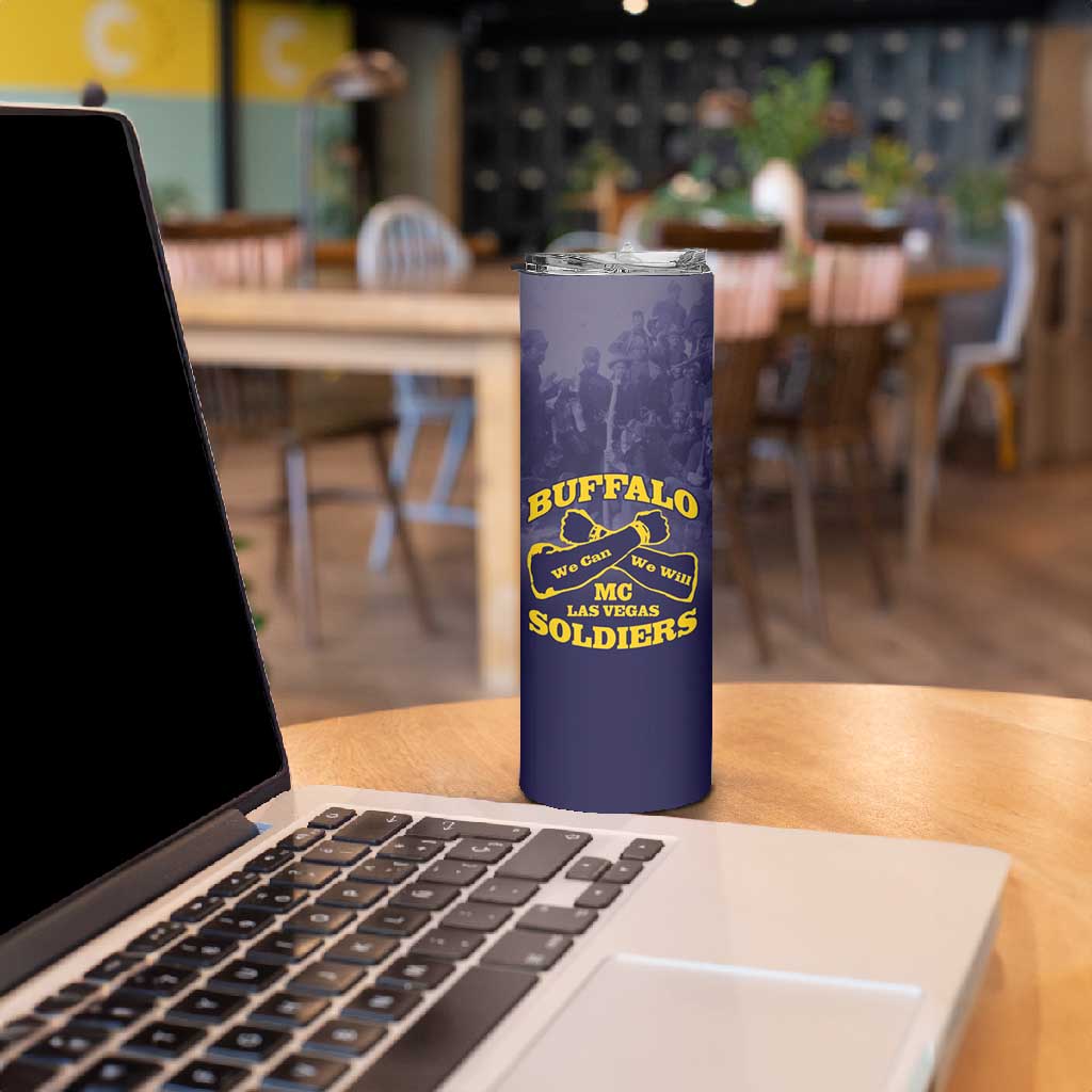 Personalized Buffalo Soldier Skinny Tumbler African American Heroes - Navy Blue - African Pride