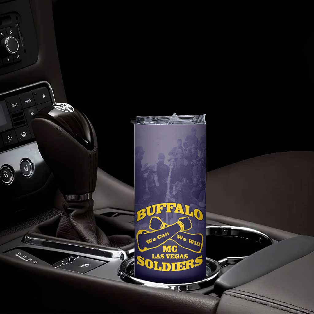 Personalized Buffalo Soldier Skinny Tumbler African American Heroes - Navy Blue - African Pride