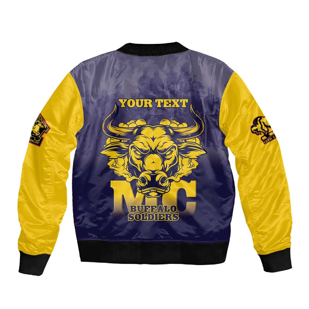 Personalized Buffalo Soldier Sleeve Zip Bomber Jacket African American Heroes - Navy Blue - African Pride