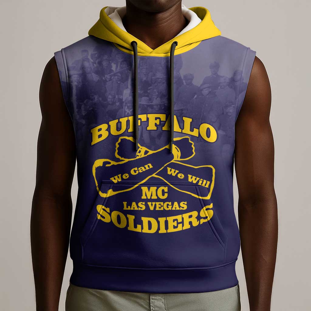 Personalized Buffalo Soldier Sleeveless Hoodie African American Heroes - Navy Blue - African Pride
