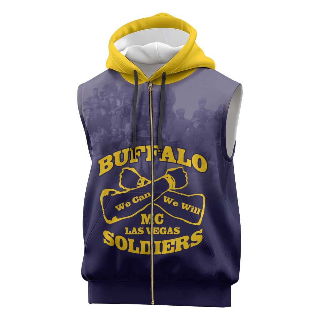 Personalized Buffalo Soldier Sleeveless Zip Hoodie African American Heroes - Navy Blue - African Pride