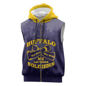 Personalized Buffalo Soldier Sleeveless Zip Hoodie African American Heroes - Navy Blue - African Pride