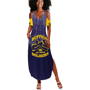 Personalized Buffalo Soldier Summer Maxi Dress African American Heroes - Navy Blue - African Pride
