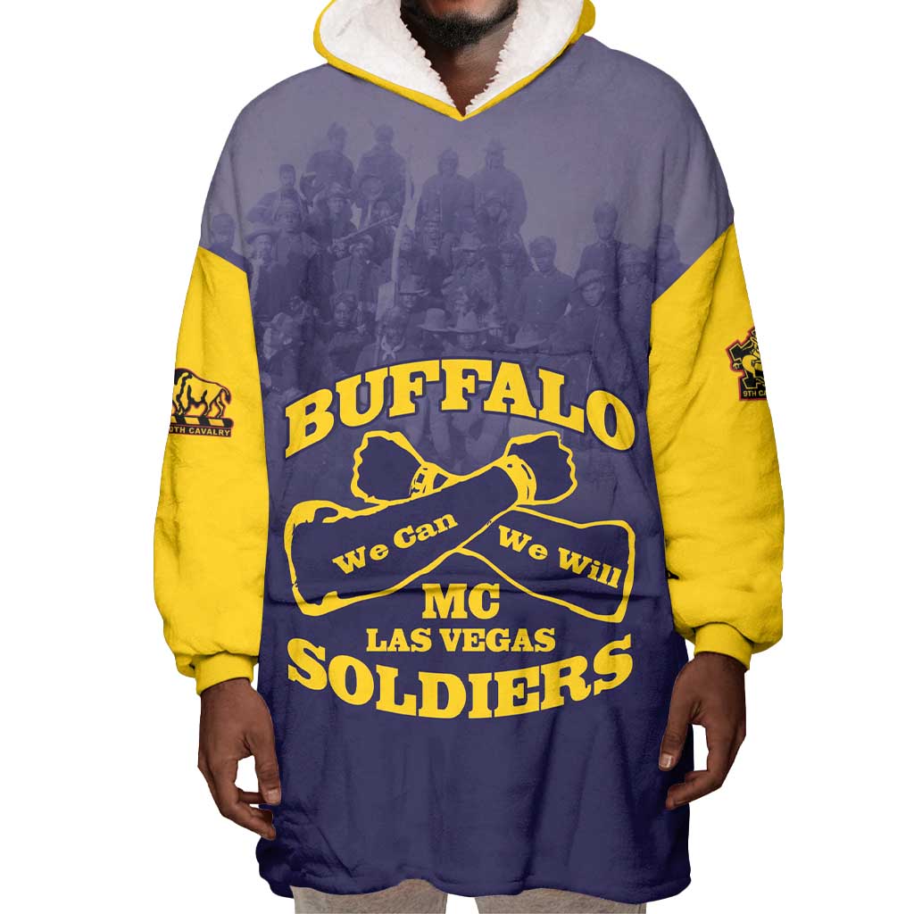 Personalized Buffalo Soldier Wearable Blanket Hoodie African American Heroes - Navy Blue - African Pride
