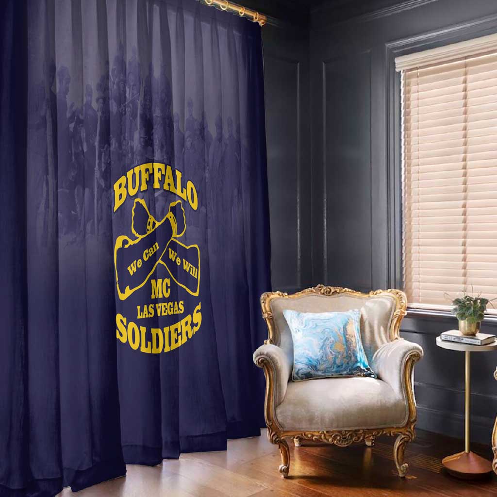 Buffalo Soldier Window Curtain African American Heroes - Navy Blue - African Pride