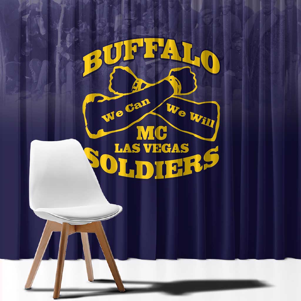 Buffalo Soldier Window Curtain African American Heroes - Navy Blue - African Pride