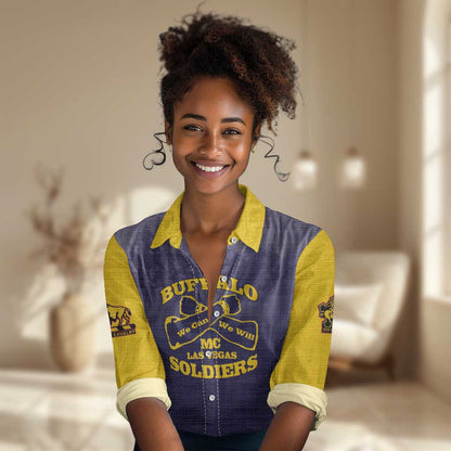 Personalized Buffalo Soldier Women Casual Shirt African American Heroes - Navy Blue - African Pride