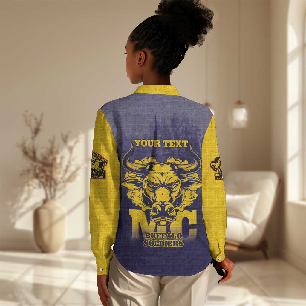 Personalized Buffalo Soldier Women Casual Shirt African American Heroes - Navy Blue - African Pride