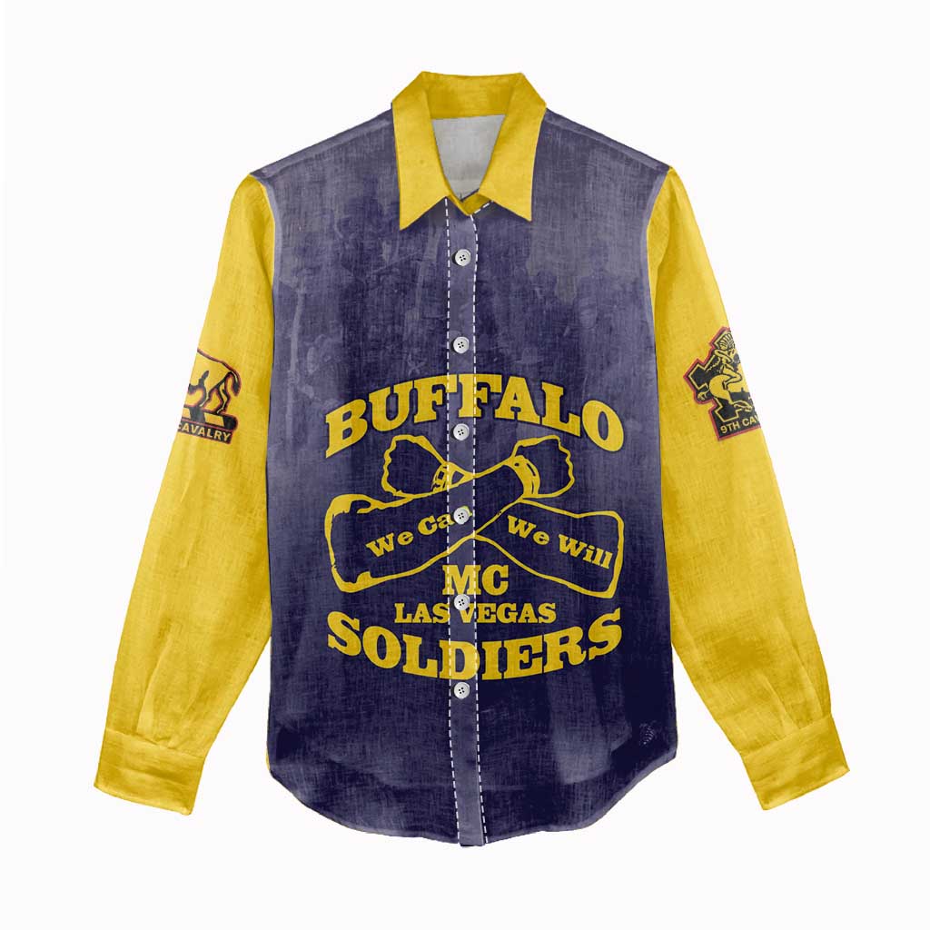 Personalized Buffalo Soldier Women Casual Shirt African American Heroes - Navy Blue - African Pride