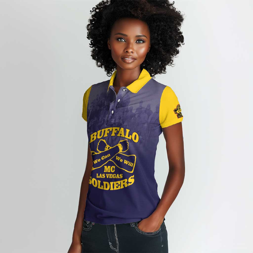 Personalized Buffalo Soldier Women Polo Shirt African American Heroes - Navy Blue - African Pride