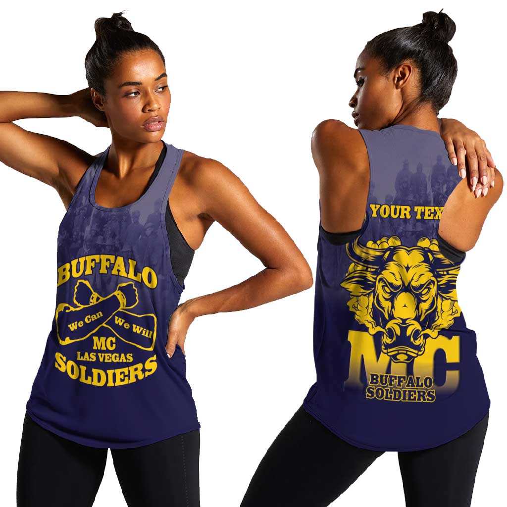 Personalized Buffalo Soldier Women Racerback Tank African American Heroes - Navy Blue - African Pride