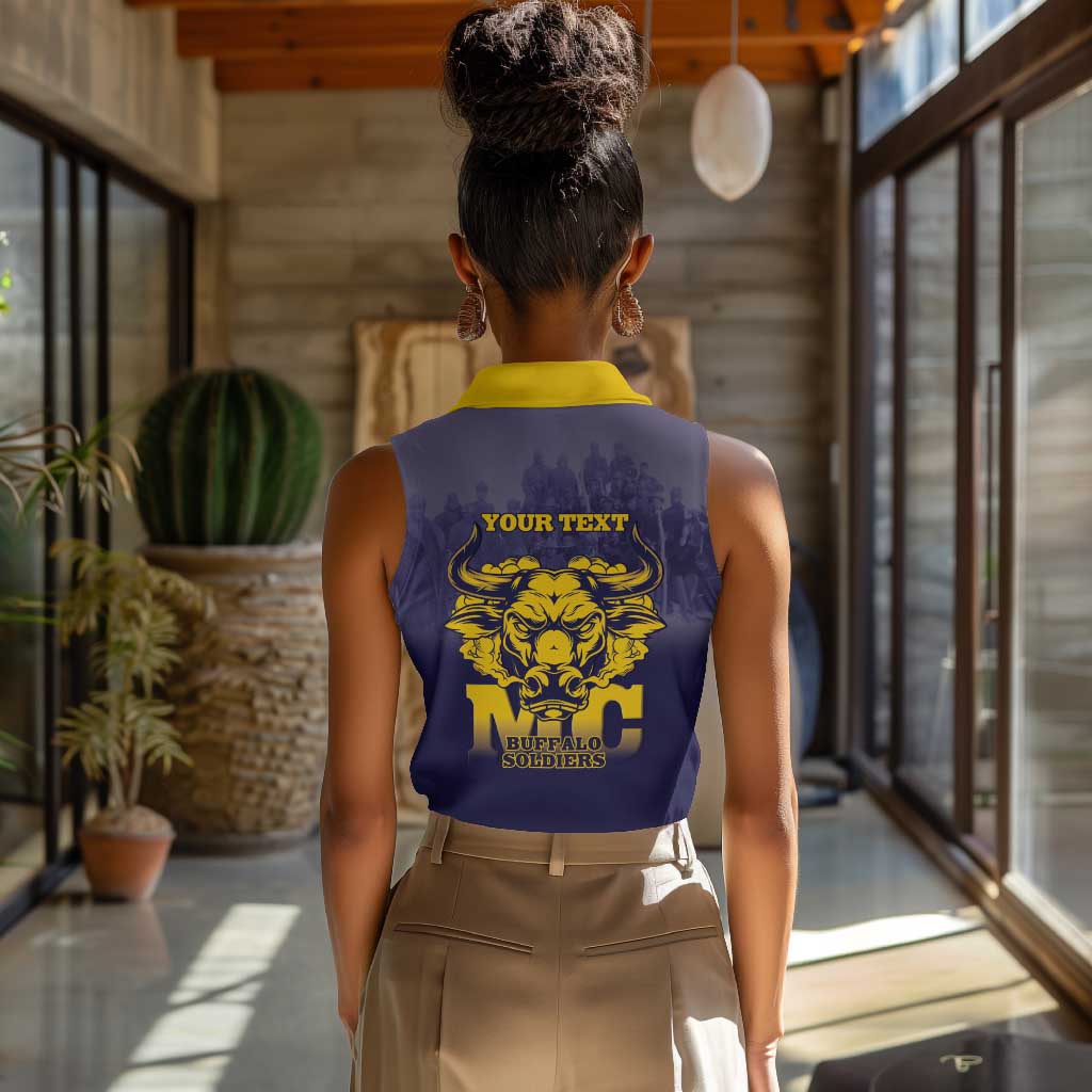 Personalized Buffalo Soldier Women Sleeveless Polo Shirt African American Heroes - Navy Blue - African Pride