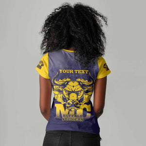Personalized Buffalo Soldier Women V-Neck T-Shirt African American Heroes - Navy Blue - African Pride