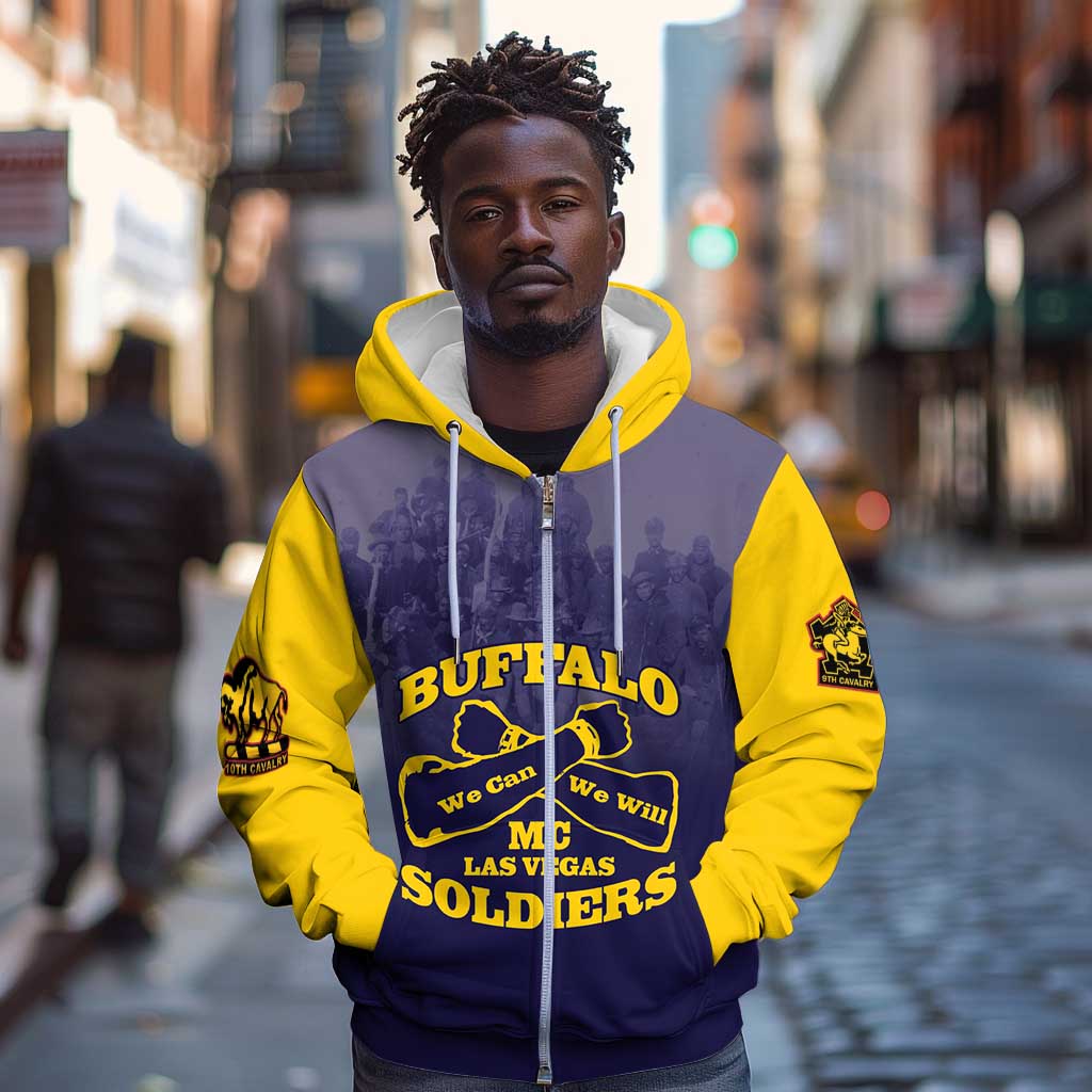 Personalized Buffalo Soldier Zip Hoodie African American Heroes - Navy Blue - African Pride