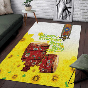 Melkam Enkutatash Ethiopian Area Rug Kebero Drum With Adey Abeba Flower - African Pride