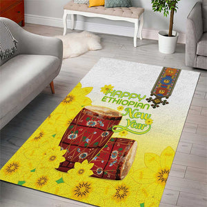 Melkam Enkutatash Ethiopian Area Rug Kebero Drum With Adey Abeba Flower - African Pride