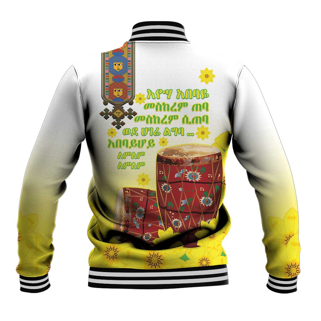 Melkam Enkutatash Ethiopian Baseball Jacket Kebero Drum With Adey Abeba Flower - African Pride