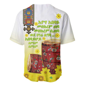 Melkam Enkutatash Ethiopian Baseball Jersey Kebero Drum With Adey Abeba Flower - African Pride