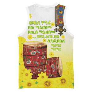 Melkam Enkutatash Ethiopian Basketball Jersey Kebero Drum With Adey Abeba Flower - African Pride