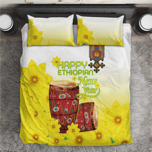 Melkam Enkutatash Ethiopian Bedding Set Kebero Drum With Adey Abeba Flower - African Pride