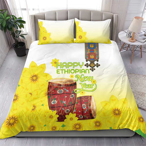 Melkam Enkutatash Ethiopian Bedding Set Kebero Drum With Adey Abeba Flower - African Pride