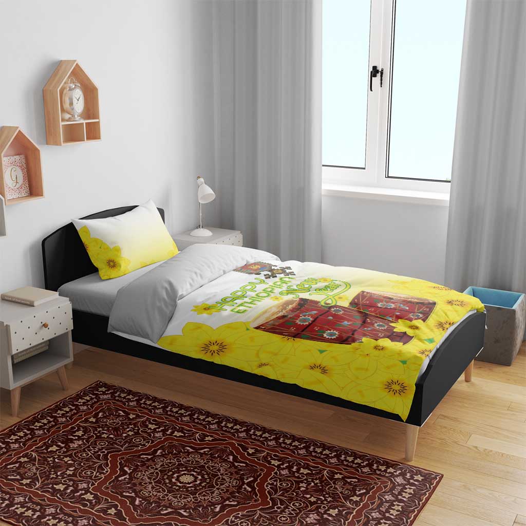 Melkam Enkutatash Ethiopian Bedding Set Kebero Drum With Adey Abeba Flower - African Pride