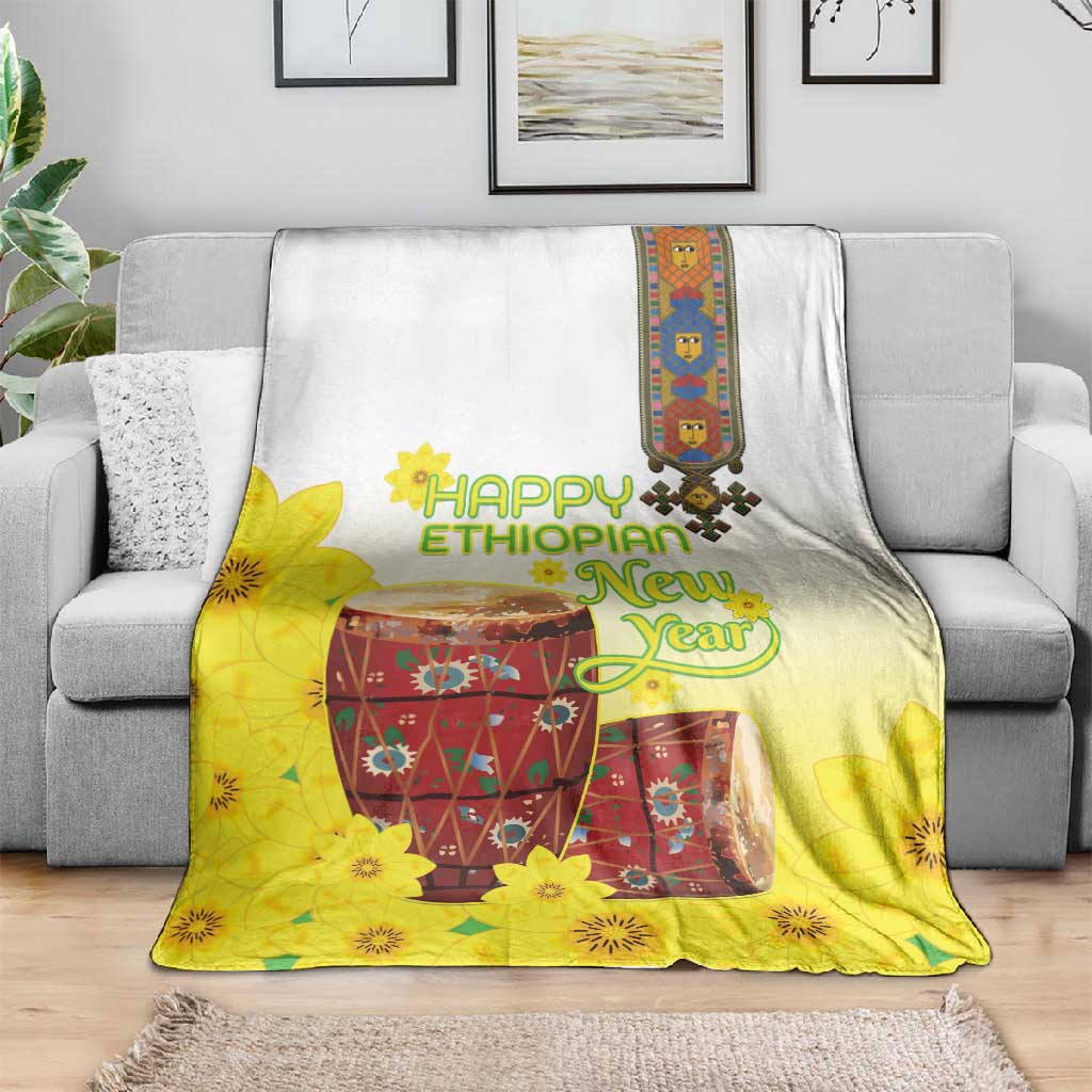 Melkam Enkutatash Ethiopian Blanket Kebero Drum With Adey Abeba Flower - African Pride
