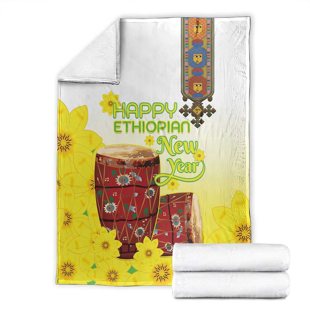 Melkam Enkutatash Ethiopian Blanket Kebero Drum With Adey Abeba Flower - African Pride