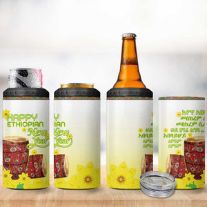Melkam Enkutatash Ethiopian 4 in 1 Can Cooler Tumbler Kebero Drum With Adey Abeba Flower - African Pride