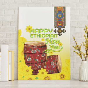 Melkam Enkutatash Ethiopian Canvas Wall Art Kebero Drum With Adey Abeba Flower - African Pride