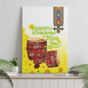 Melkam Enkutatash Ethiopian Canvas Wall Art Kebero Drum With Adey Abeba Flower - African Pride