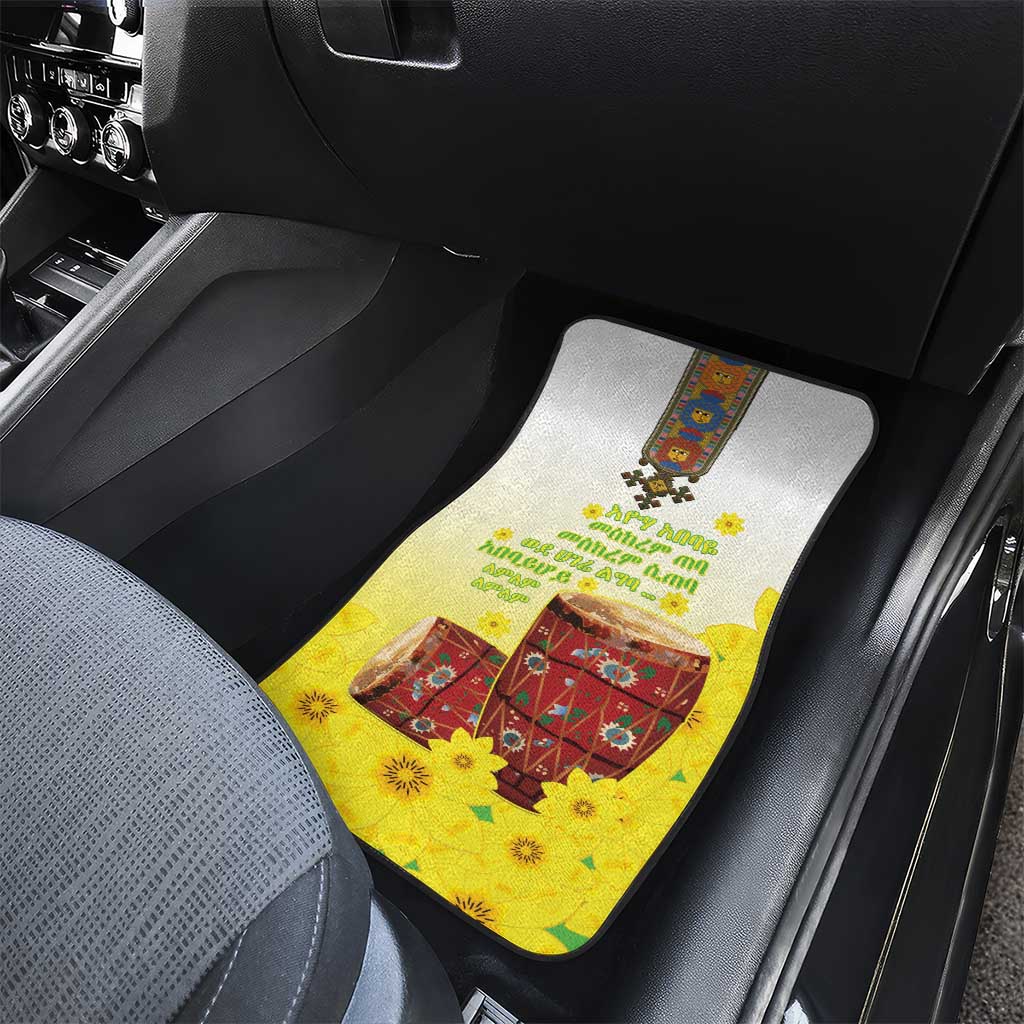 Melkam Enkutatash Ethiopian Car Mats Kebero Drum With Adey Abeba Flower - African Pride